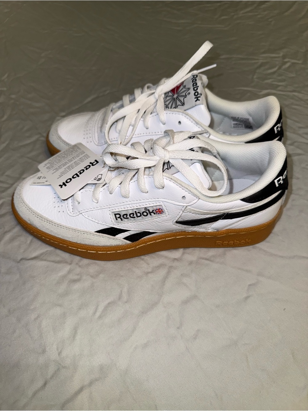 Reebok Club C Revenge Vintage 7M/8.5W White and Black Sneakers with Gum Sole